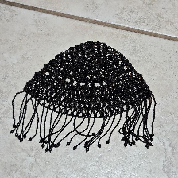 vintage boho whimsigoth black beaded flapper hat main image 6